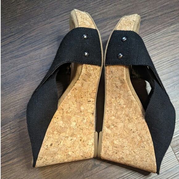 White Mountain Banner Black Cork Wedges Stretchy Upper - 3.5 inch Heel Size 7.5M - Picture 5 of 11